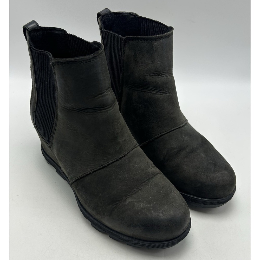 Sorel Chelsea Boots Womens 8 M Joan Of Arctic Wedge II Black Nubuck Leather